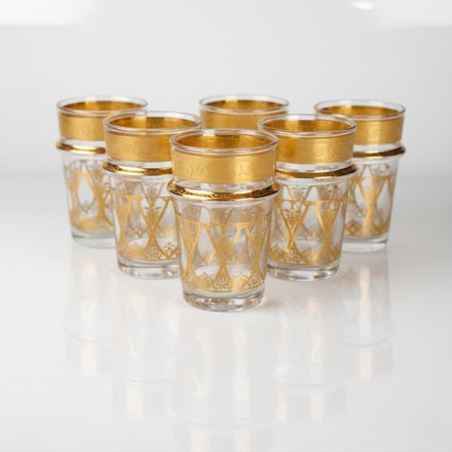 Set de 6 verres à thé marocains en verre transparent avec bord doré – Élégants et résistants