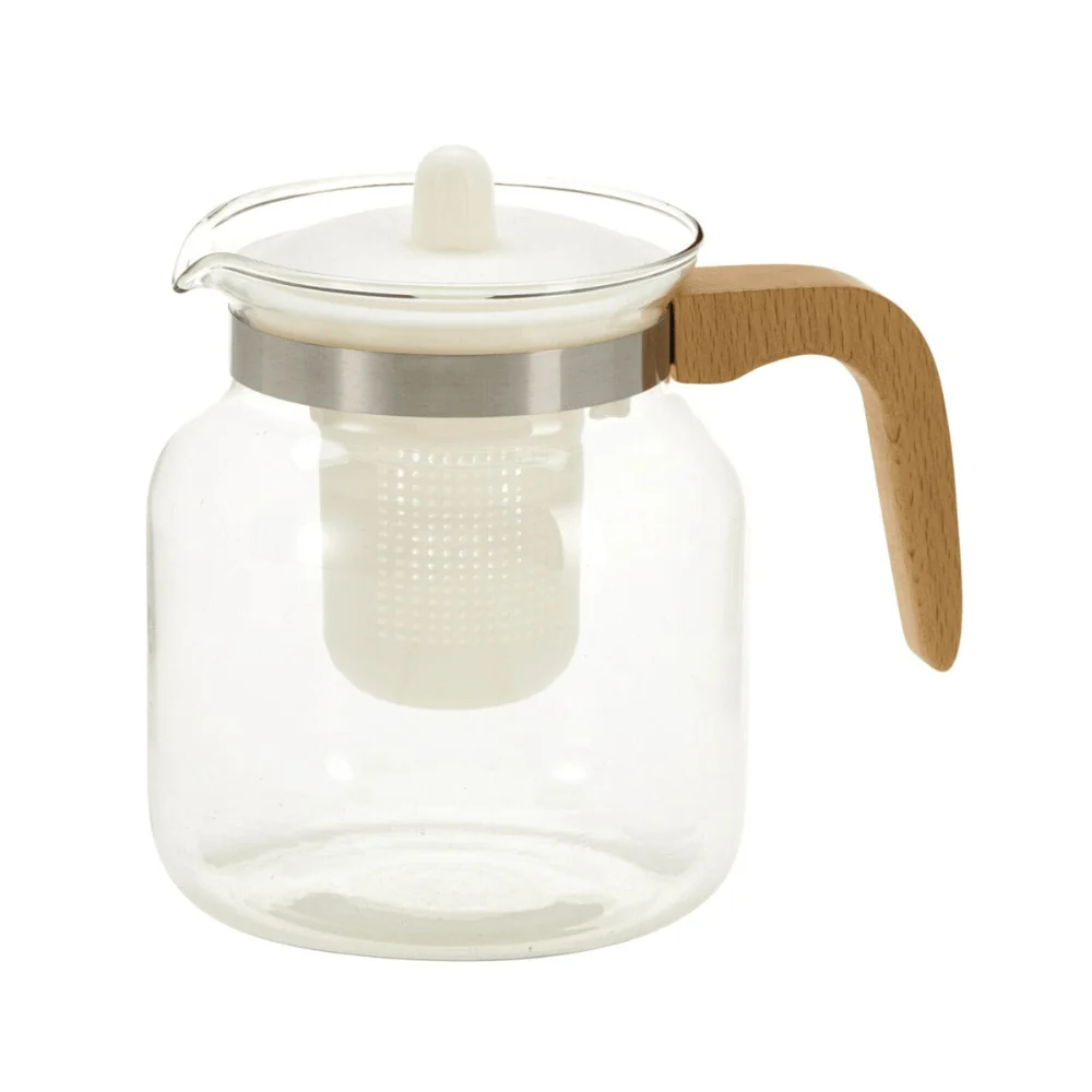 Théière en verre manche en bois