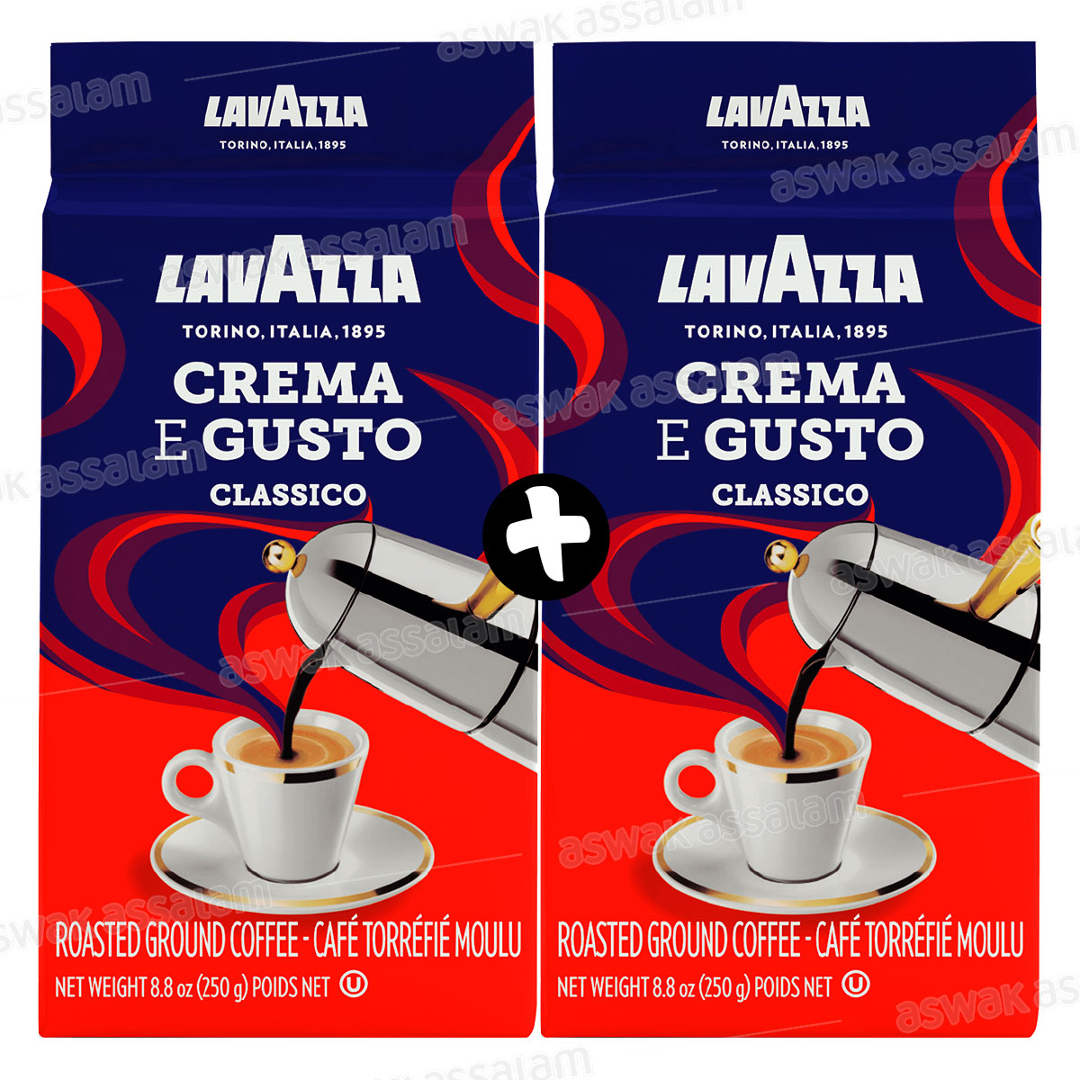 LOT DE 2 CAFES MOULUS CREMA E GUSTO 250G LAVAZZA