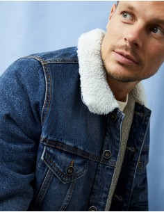 Blouson denim doublé sherpa - STONE