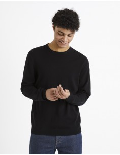 pull col rond 100% coton - BLACK