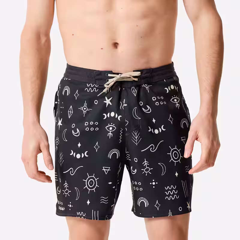 Boardshort surf short de bain mi-long 18'' homme, 100 Symbol noir