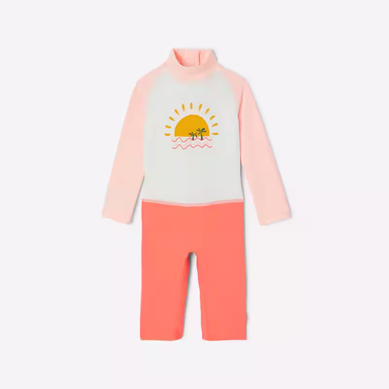 Combinaison de natation anti uv bébé / enfant manches longues rose imprimé