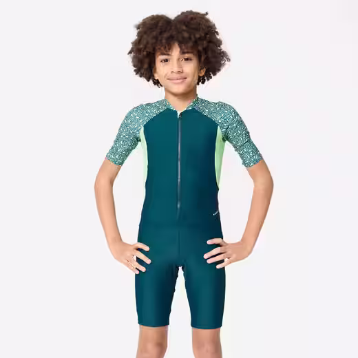 Combinaison garçon - shorty 100 manches courtes - bleu canard / vert