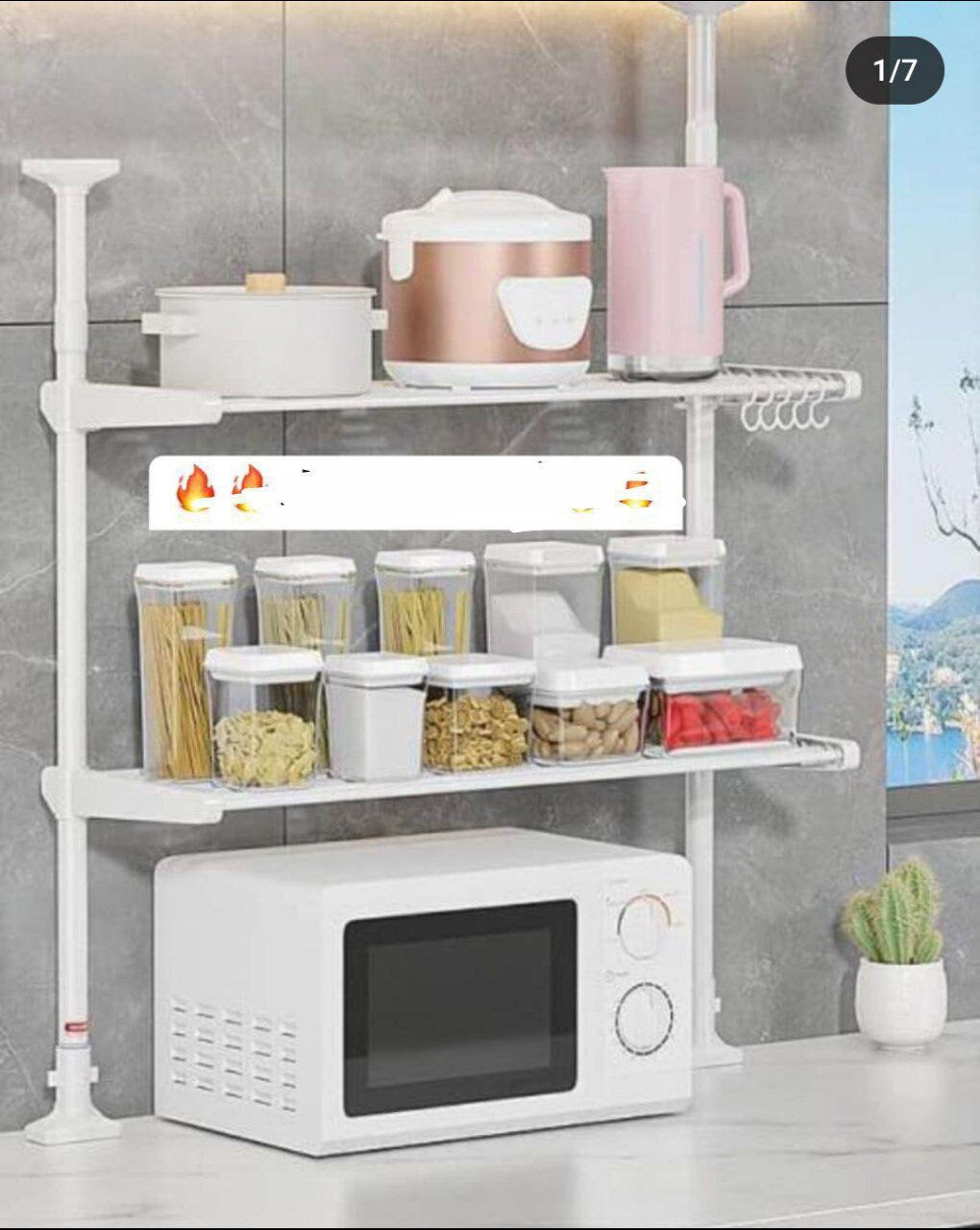 Étagère de cuisine double couche avec crochets, support pour four à micro-ondes et machine à pain, rangement pour épices