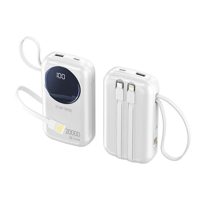 Banque d'alimentation à charge rapide avec câble intégré 20000mAh, grande capacité, compacte et portable, banque d'alimentation 3C, logo personnalisé