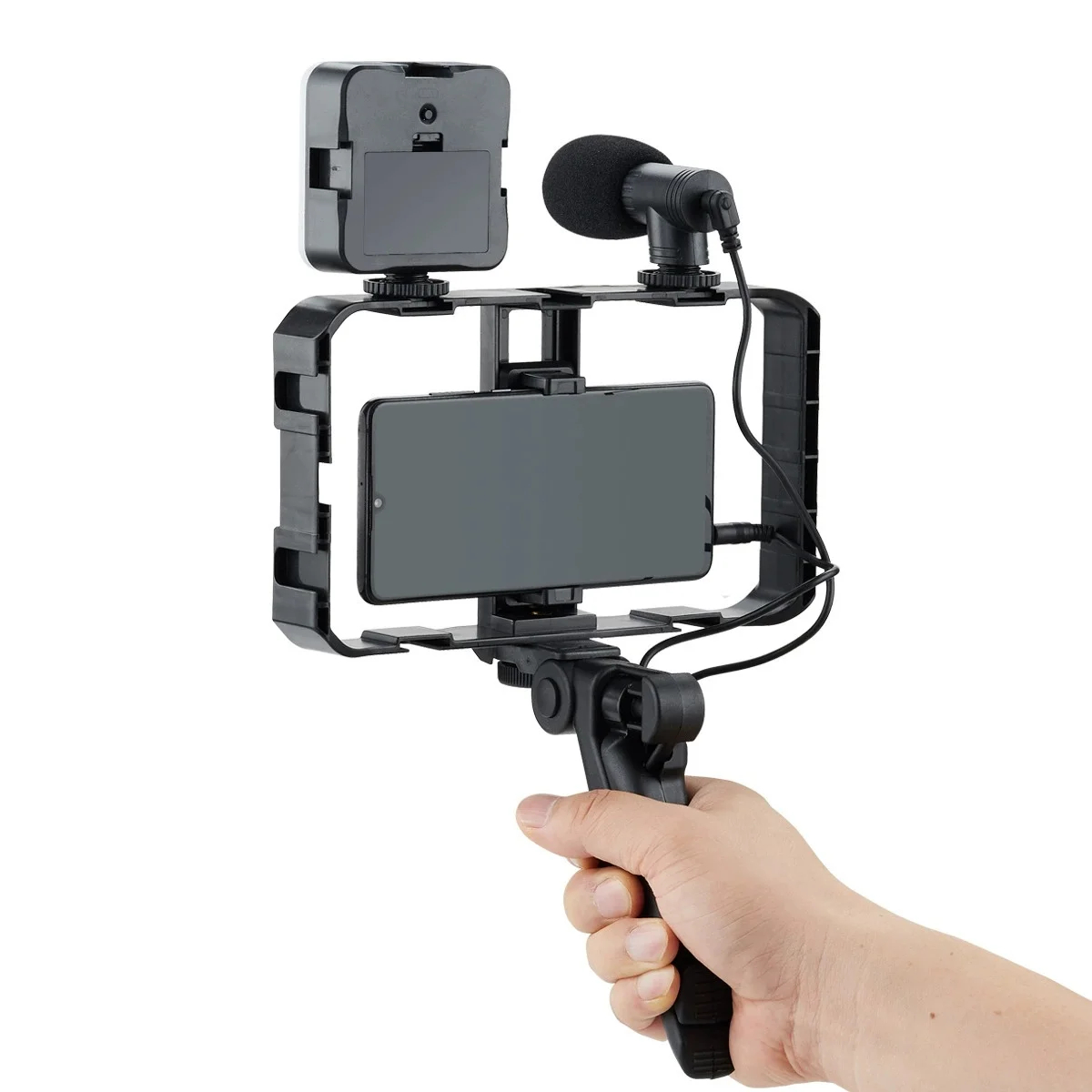 Cage de lumière de remplissage de poche de jambe de beauté de bureau multifonctionnelle avec ensemble de microphones Cage de lumière de conférence SLR