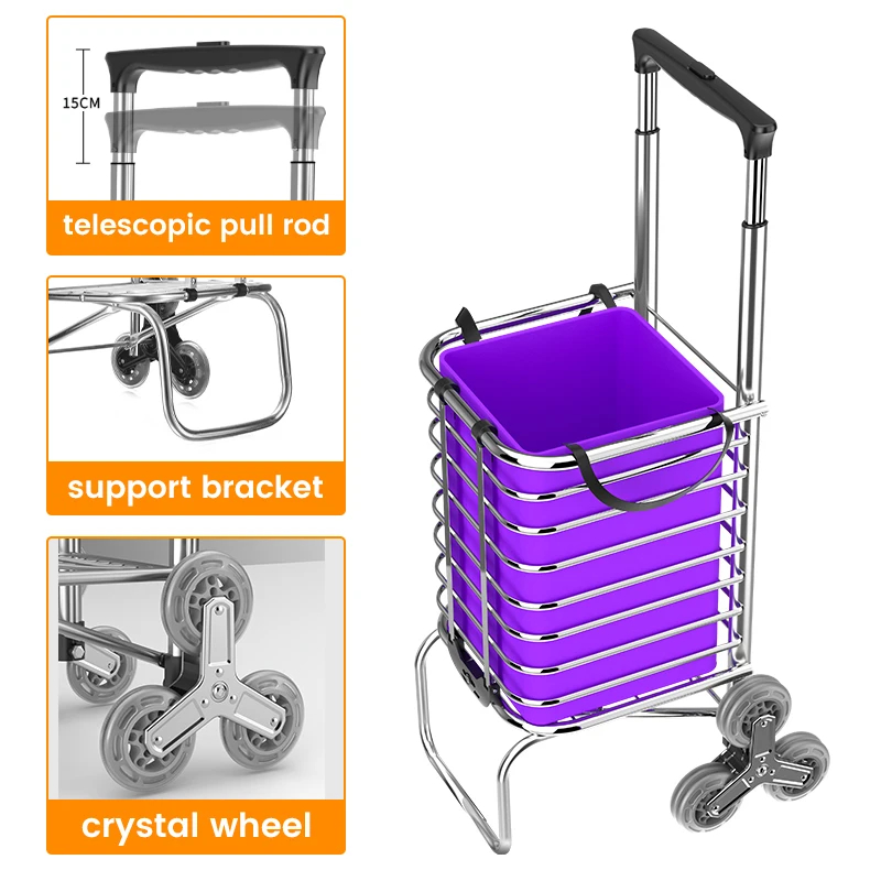 Chariot d&rsquo;épicerie d&rsquo;escalade d&rsquo;escalier 35L avec 6 roues à utiliser pour chariot d&rsquo;épicerie
