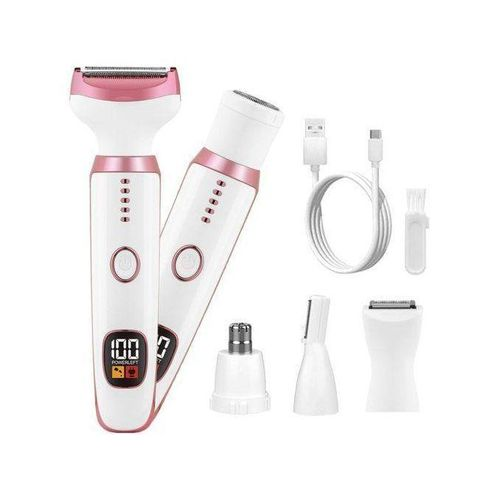 Ensemble de rasoir électrique rechargeable 4-en-1 pour femme – Tondeuse portable 500 mAh pour usage humide et sec, sans douleur, pour le visage, le nez, les jambes et les aisselles