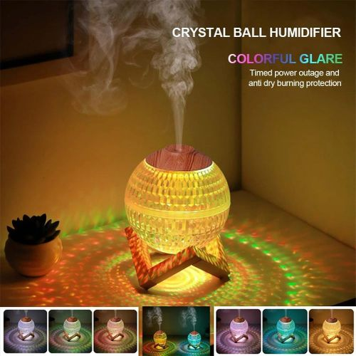 Humidificateur créatif SJ avec support en bois – Diffuseur d’huiles essentielles et lampe d’ambiance colorée
