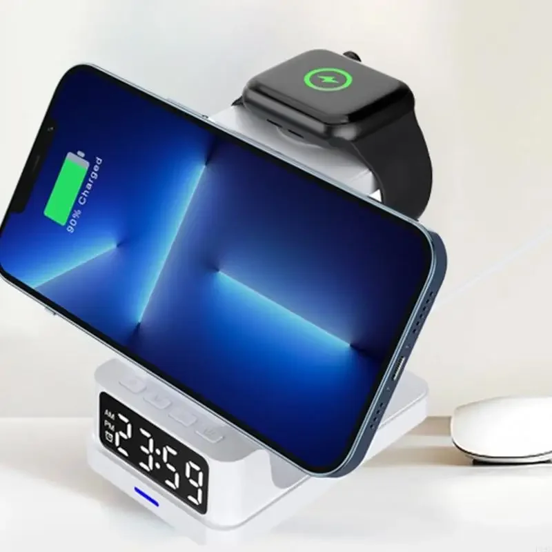 Chargeurs sans fil pour Station recharge téléphone portable avec horloge pour plusieurs appareils, support 15W