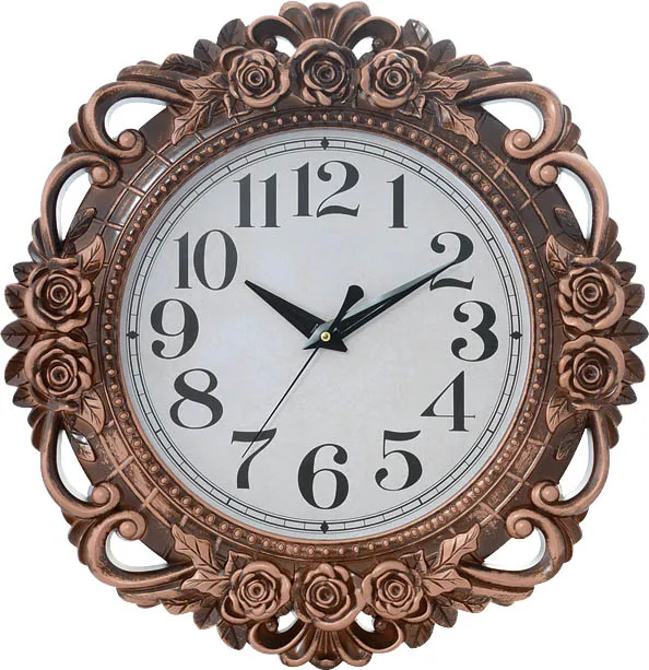 Horloge murale créative en plastique à quartz de 20 pouces, style rétro, art déco européen américain, relief décoratif en forme de fleur, horloge silencieuse