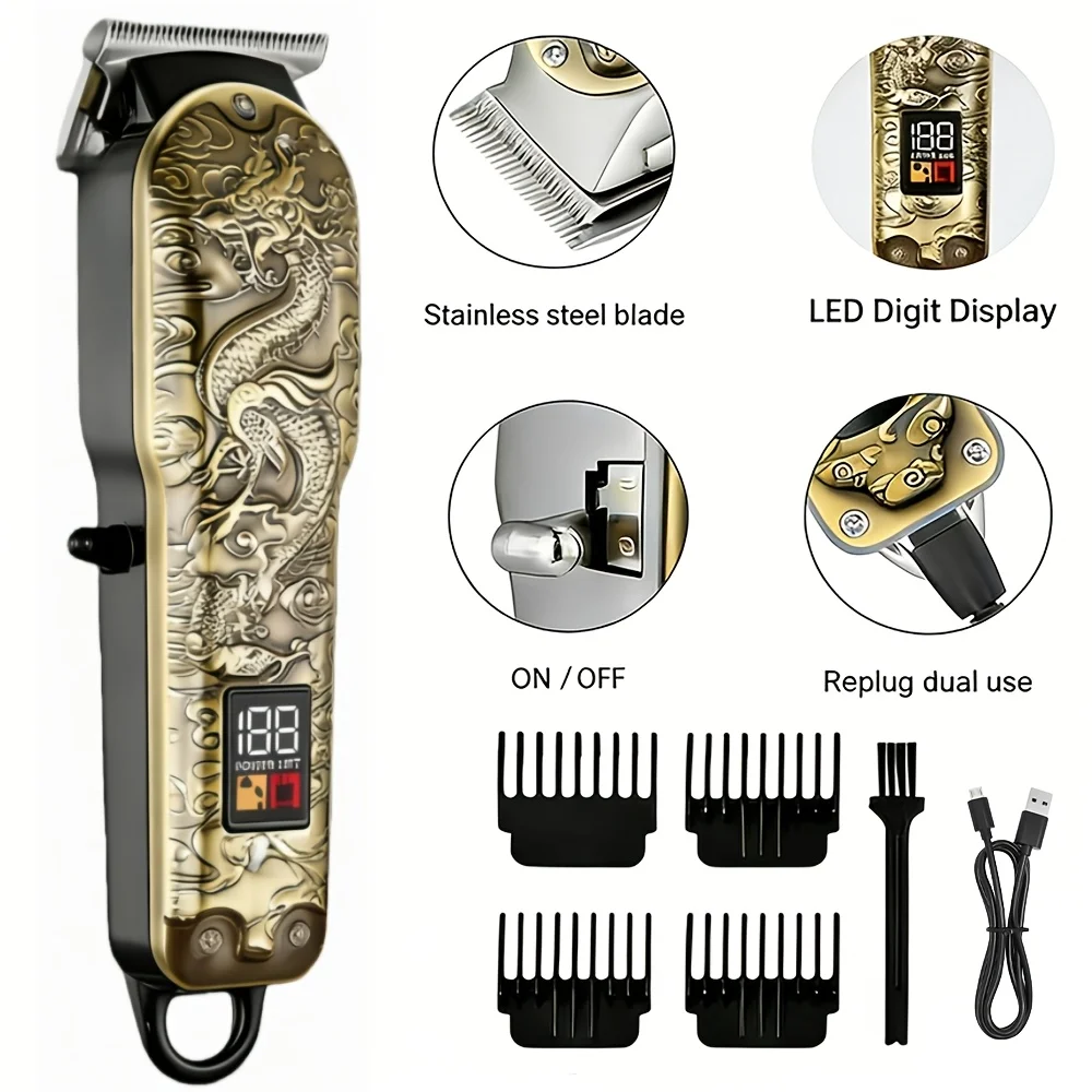 Tondeuse à cheveux sans fil pour hommes, kit de tondeuse professionnelle rechargeable à lame en T avec batterie Li-ion, ensemble de coiffure et de barbier à domicile