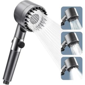 Pomme de douche Pommeau + Filtre, Douchette à 3 modes, brosse massage