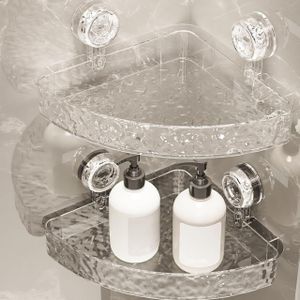Étagère d'Angle de Douche en Acrylique Transparent - Fixation Ventouse sans Perçage - Design Moderne Effet Cristal - Support de Rangement pour Salle de Bain et