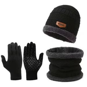 Ensemble Bonnet, Écharpe Et Gants En Tricot Doublé De Peluche Chaude, Accessoires D'hiver 3 Pièces/Ensemble
