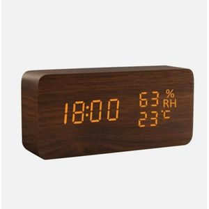 Horloge Numérique en Bois,Multifonctions avec Affichage De L'heure,De La Date,De La Température