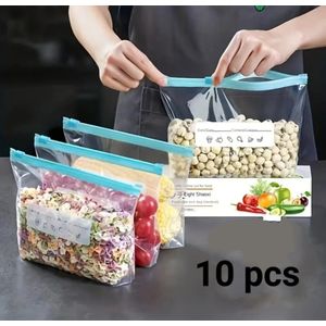 Lot de 10 sacs de conservation alimentaires réutilisables avec fermeture zip – Étanches et hermétiques, idéals pour fruits et légumes