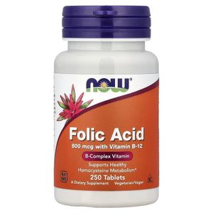Now Foods Folic Acid 800 mcg avec Vitamine B12 – 250 comprimés (B-Complex, Vegan)