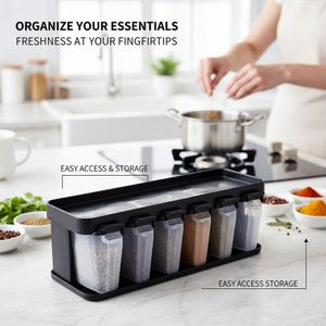 Organisateur d'Épices Compact avec Récipients à Versage Facile - Kit de Rangement de Cuisine