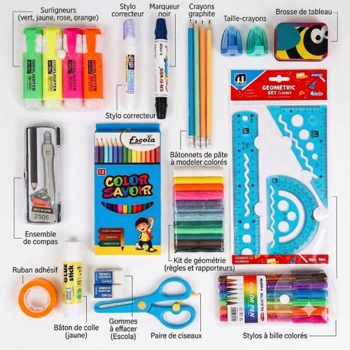 Kit Complet de Fournitures Scolaires – Écriture, Géométrie & Créativité
