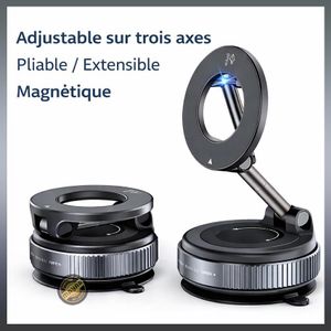 Support Téléphone Magnétique Magsafe 360° Rotatif à Ventouse Double Face, Pliable & Rétractable – Version Améliorée pour Voiture, Bureau et Maison