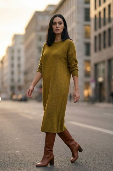 ROBE EN MAILLE AVEC BOUTONS SUR LE CÔTÉ