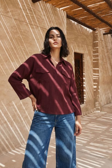 BLOUSE À POCHES PLAQUÉES