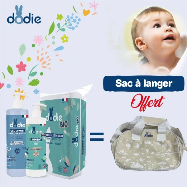 Gel lavant + Liniment + coton carré = sac a langer offert