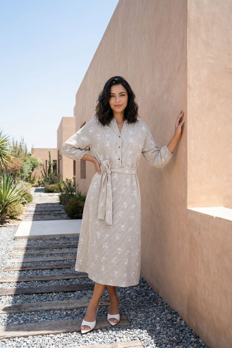 ROBE RAYÉE À CEINTURE